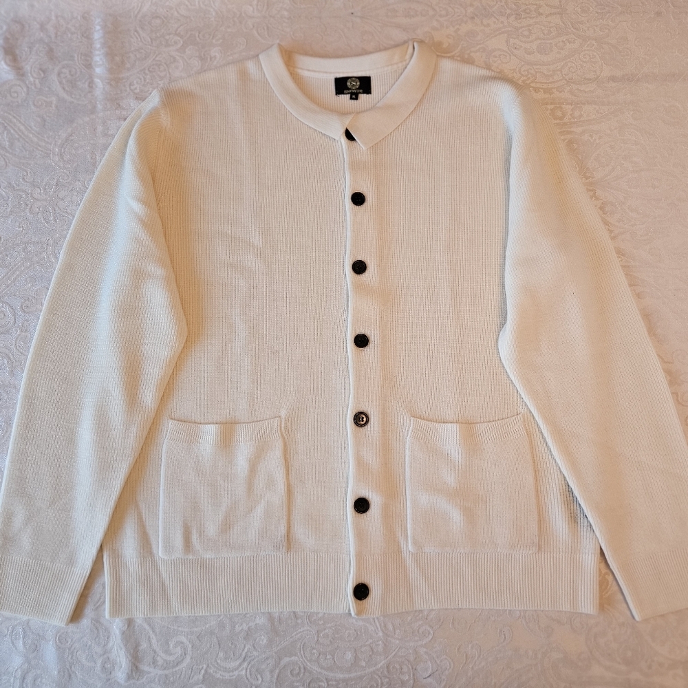 100% Nordic Wool Men's Cream Cardigan Sweater with Button Detail, Snover, XL New